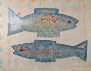 Acryl schilderij, Maya Wildevuur, Vissen, 1996